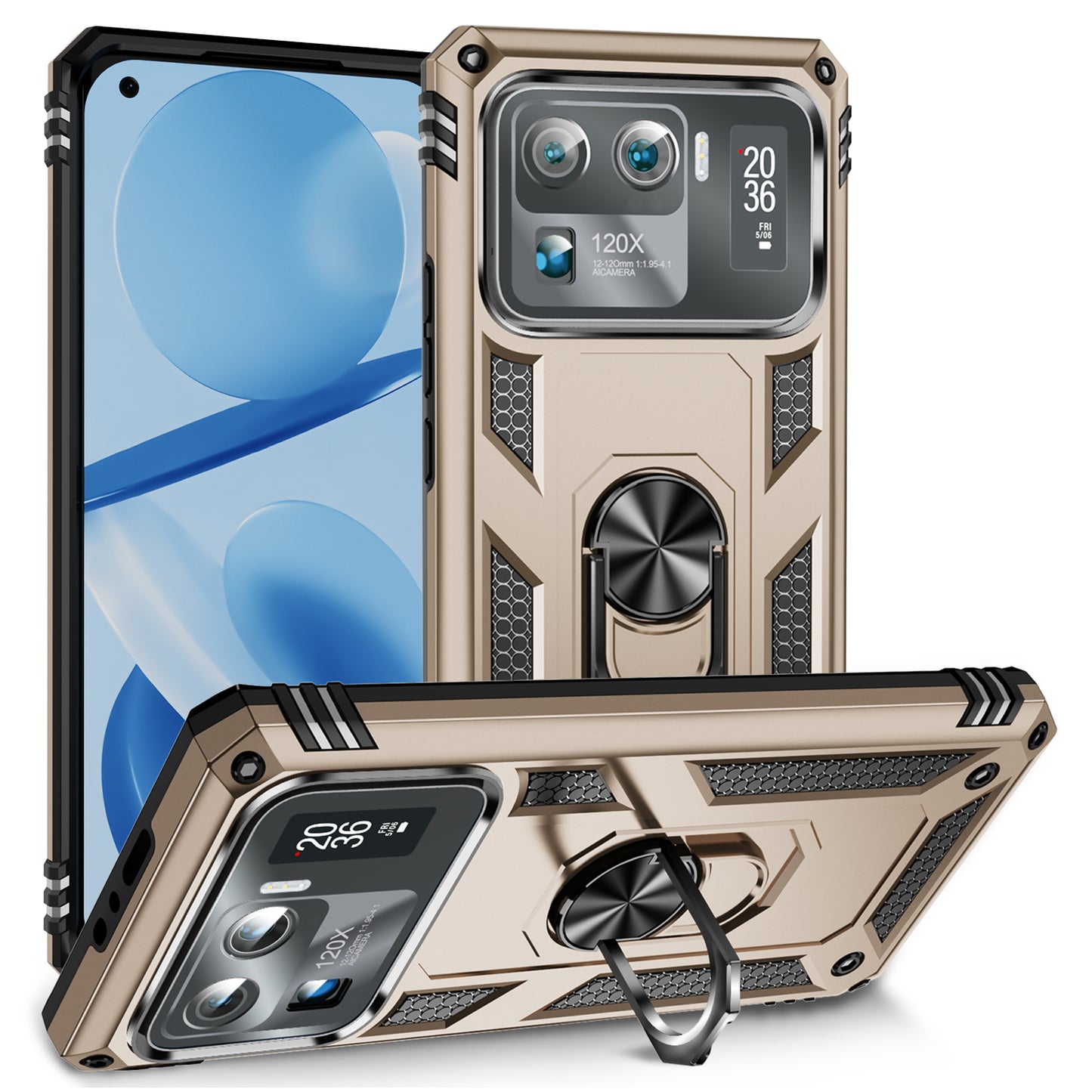 For Xiaomi Mi 11 Ultra PC+TPU Anti-scratch Phone Case Car Mount Holder Kickstand Cover