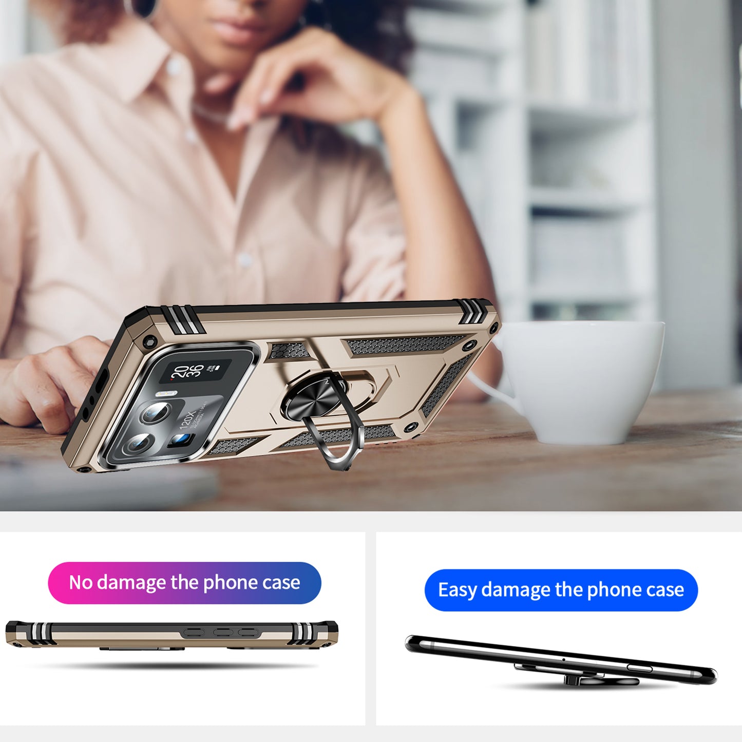 For Xiaomi Mi 11 Ultra PC+TPU Anti-scratch Phone Case Car Mount Holder Kickstand Cover