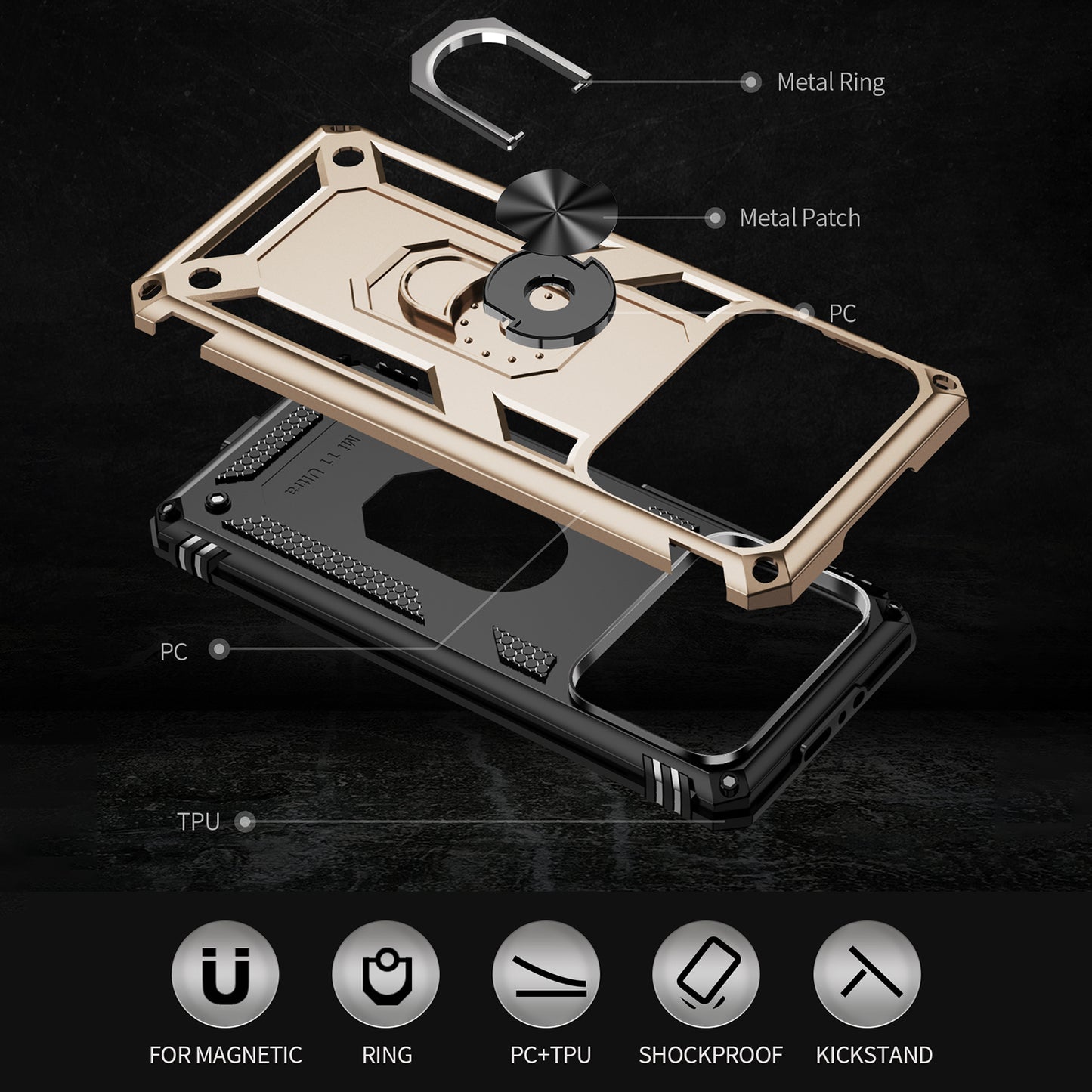 For Xiaomi Mi 11 Ultra PC+TPU Anti-scratch Phone Case Car Mount Holder Kickstand Cover