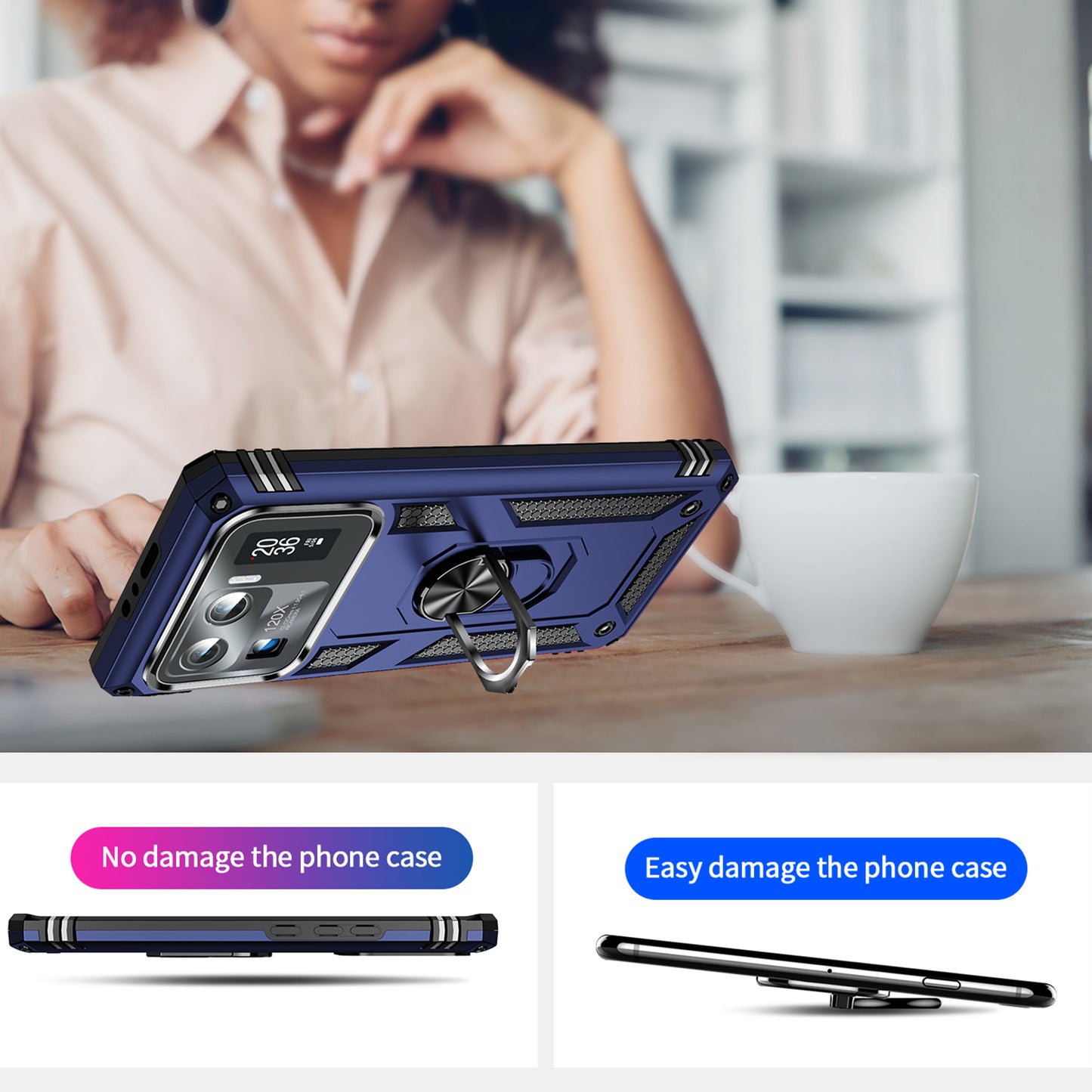 For Xiaomi Mi 11 Ultra PC+TPU Anti-scratch Phone Case Car Mount Holder Kickstand Cover