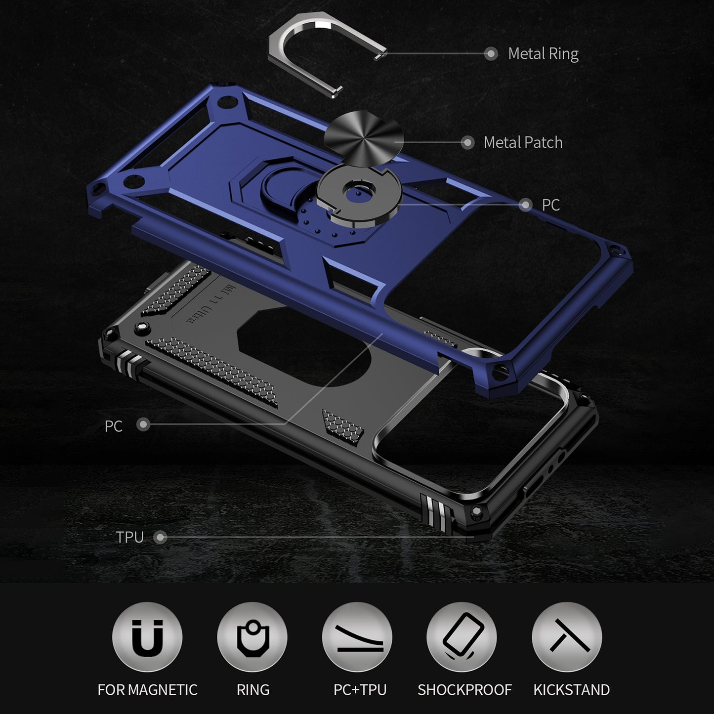 For Xiaomi Mi 11 Ultra PC+TPU Anti-scratch Phone Case Car Mount Holder Kickstand Cover