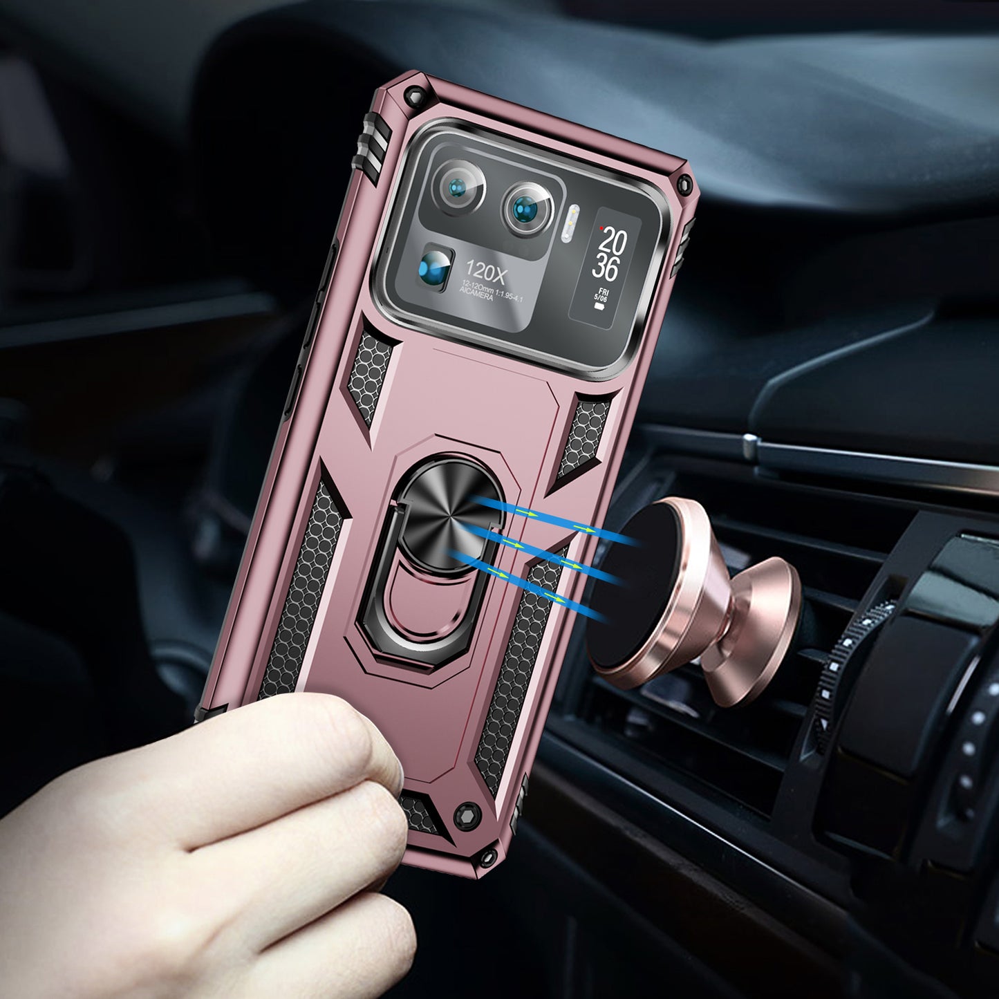 For Xiaomi Mi 11 Ultra PC+TPU Anti-scratch Phone Case Car Mount Holder Kickstand Cover