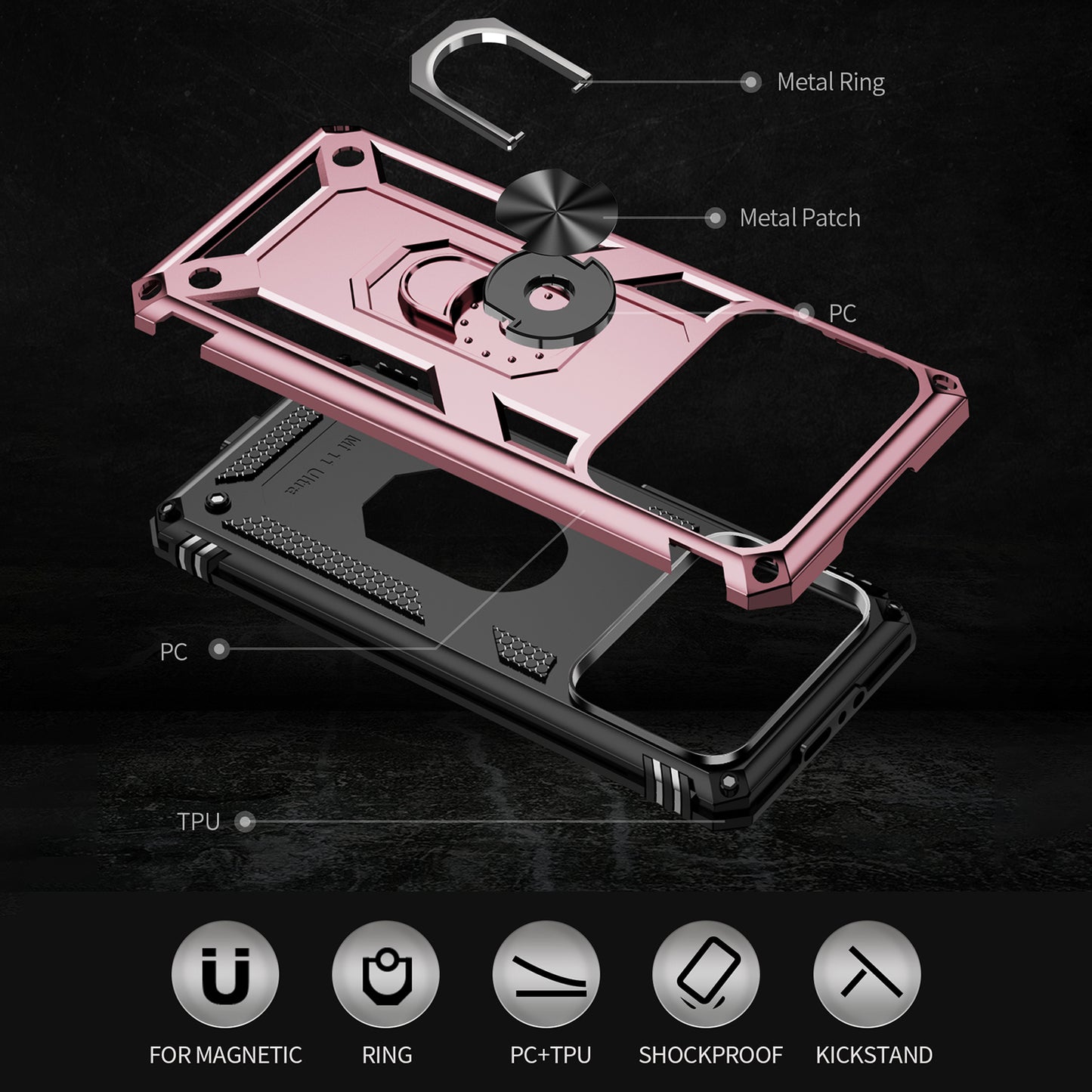 For Xiaomi Mi 11 Ultra PC+TPU Anti-scratch Phone Case Car Mount Holder Kickstand Cover