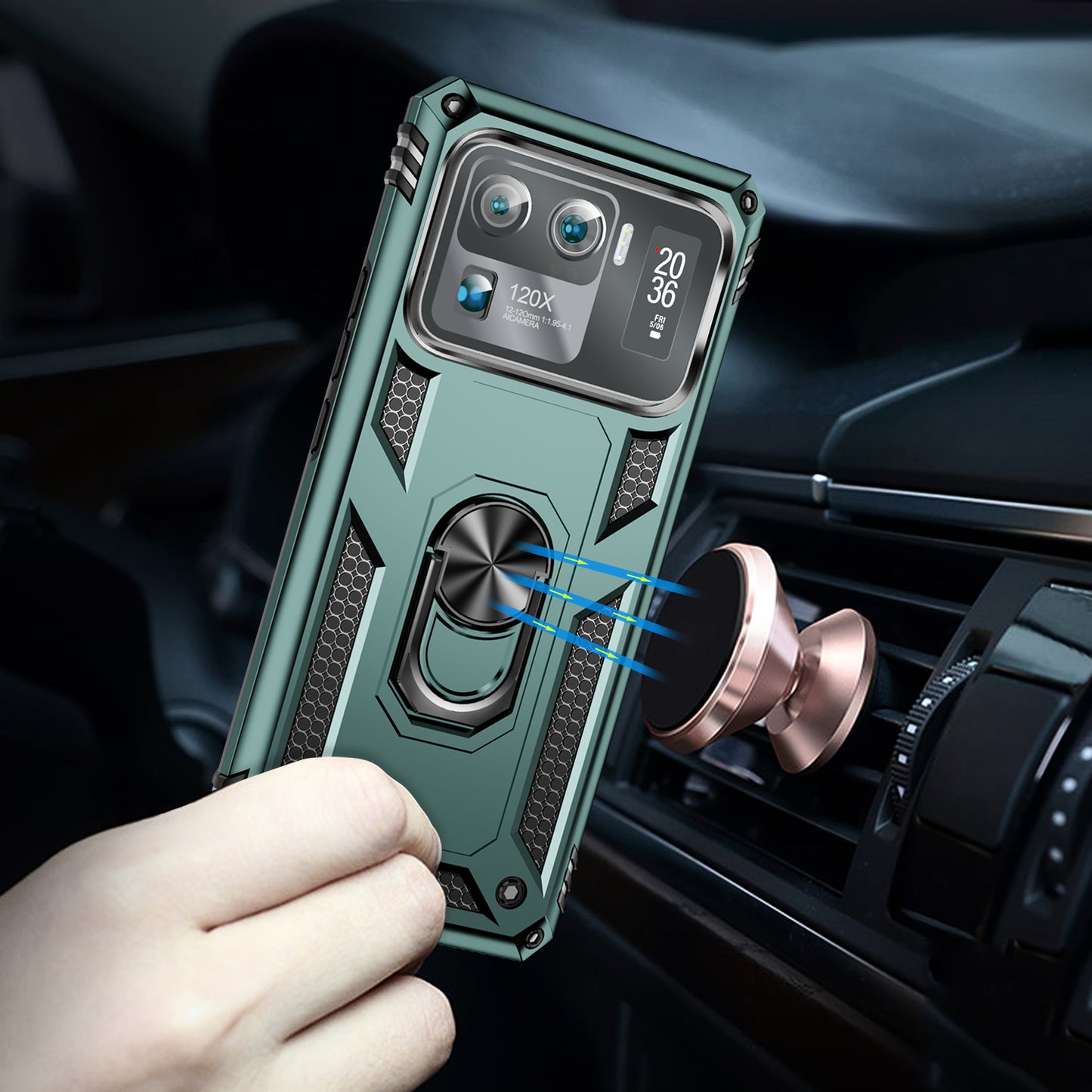 For Xiaomi Mi 11 Ultra PC+TPU Anti-scratch Phone Case Car Mount Holder Kickstand Cover