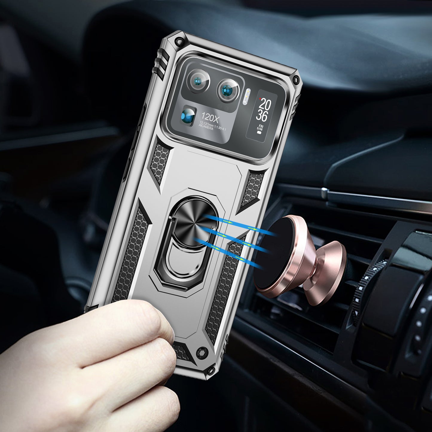 For Xiaomi Mi 11 Ultra PC+TPU Anti-scratch Phone Case Car Mount Holder Kickstand Cover