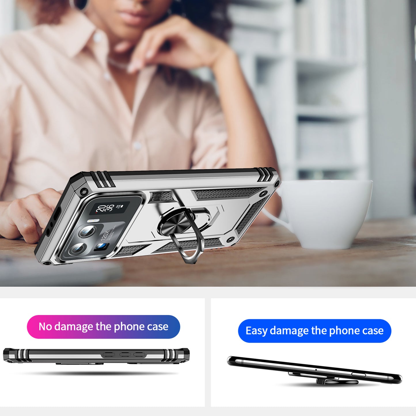 For Xiaomi Mi 11 Ultra PC+TPU Anti-scratch Phone Case Car Mount Holder Kickstand Cover