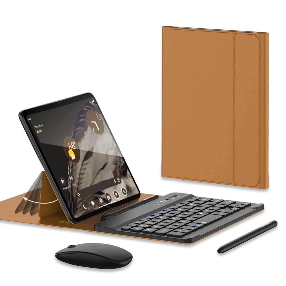 For Samsung Galaxy Fold / Z Fold Series PU Leather Case Adjustable Kickstand Cover with Bluetooth Keyboard + Mouse