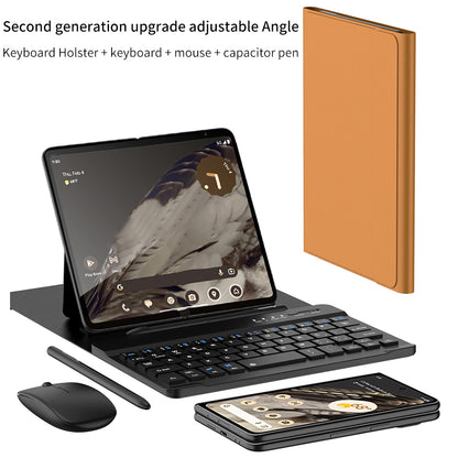 For Samsung Galaxy Fold / Z Fold Series PU Leather Case Adjustable Kickstand Cover with Bluetooth Keyboard + Mouse