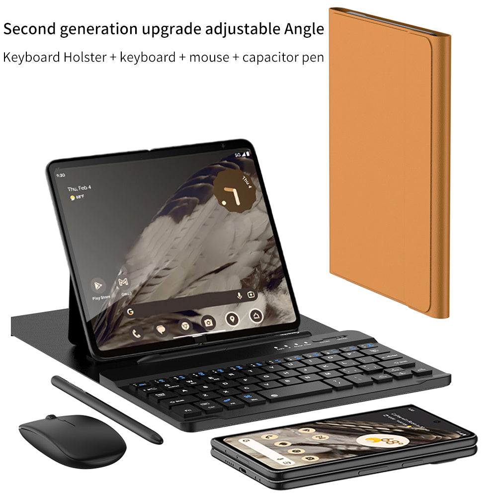 For Samsung Galaxy Fold / Z Fold Series PU Leather Case Adjustable Kickstand Cover with Bluetooth Keyboard + Mouse