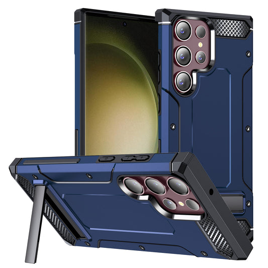 For Samsung Galaxy S23 Ultra Metal Kickstand Phone Case TPU + PC Drop-proof Cover