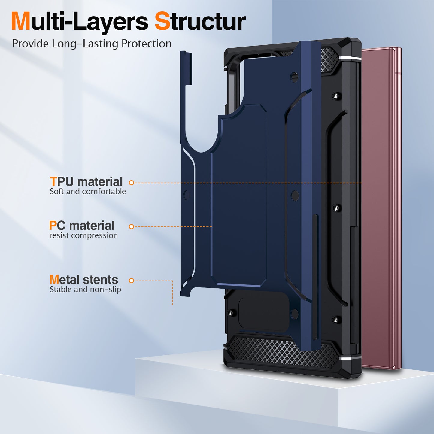 For Samsung Galaxy S23 Ultra Metal Kickstand Phone Case TPU + PC Drop-proof Cover