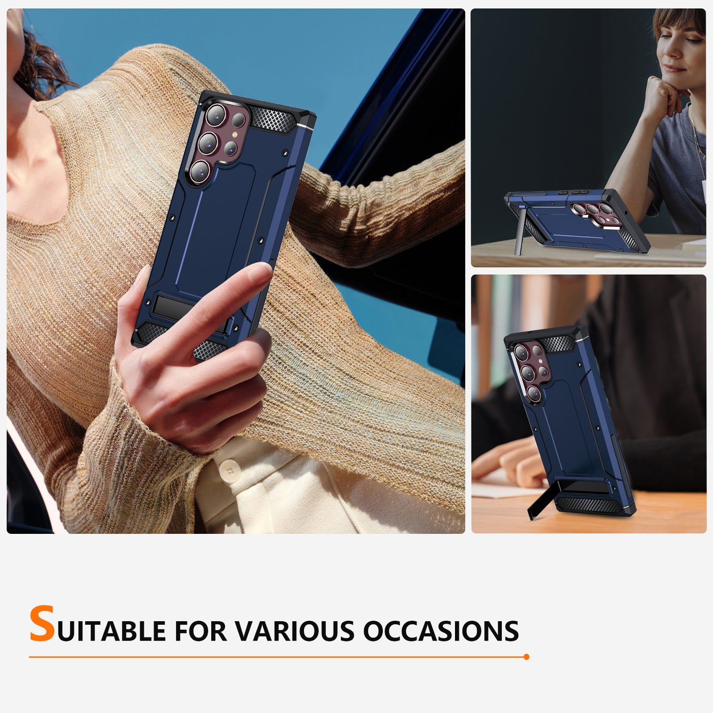 For Samsung Galaxy S23 Ultra Metal Kickstand Phone Case TPU + PC Drop-proof Cover