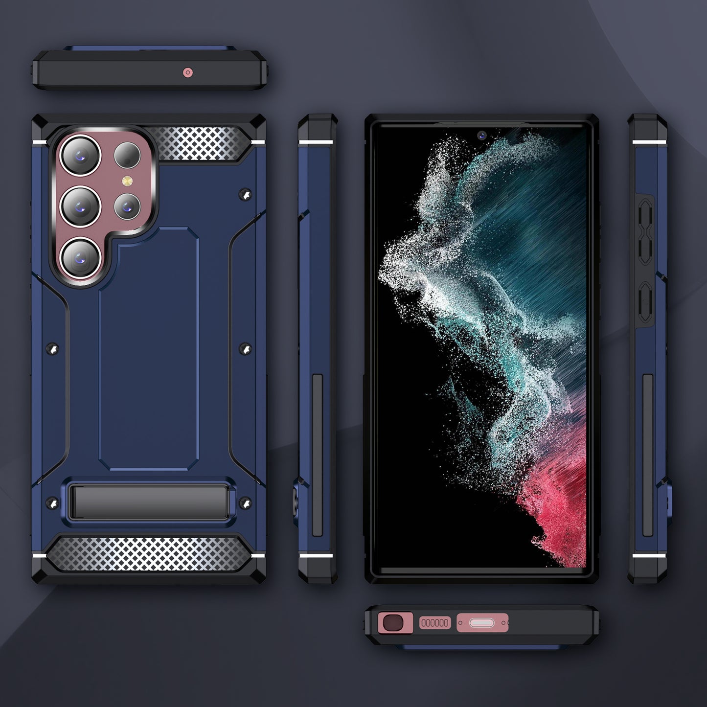 For Samsung Galaxy S23 Ultra Metal Kickstand Phone Case TPU + PC Drop-proof Cover