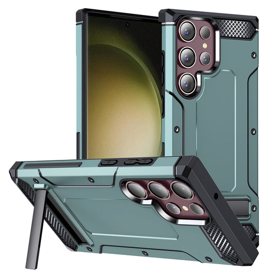 For Samsung Galaxy S23 Ultra Metal Kickstand Phone Case TPU + PC Drop-proof Cover