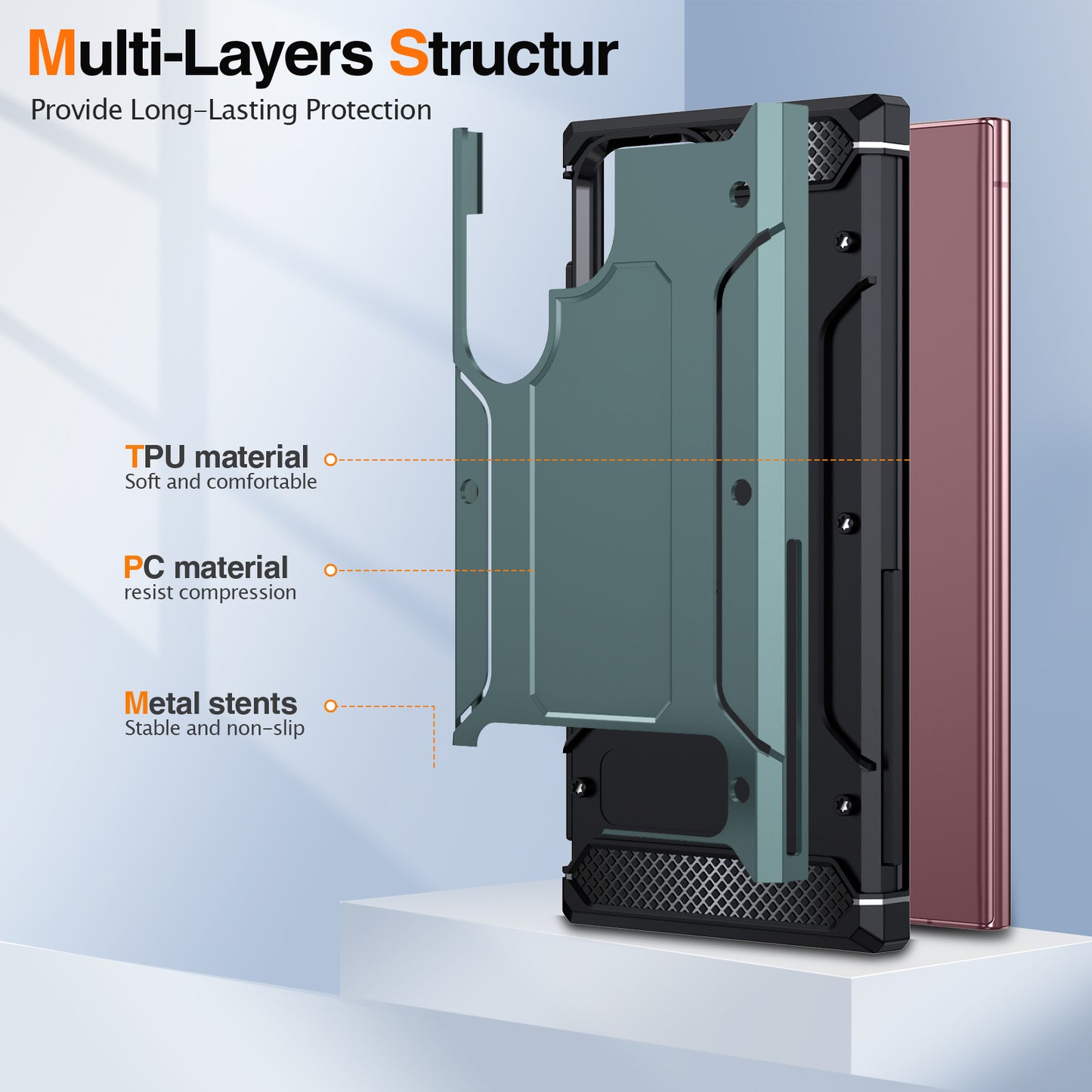 For Samsung Galaxy S23 Ultra Metal Kickstand Phone Case TPU + PC Drop-proof Cover