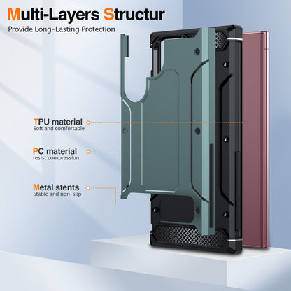 For Samsung Galaxy S23 Ultra Metal Kickstand Phone Case TPU + PC Drop-proof Cover