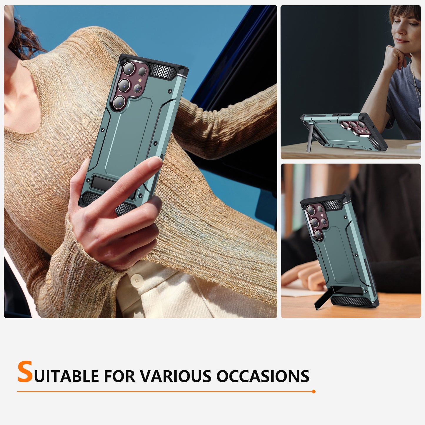 For Samsung Galaxy S23 Ultra Metal Kickstand Phone Case TPU + PC Drop-proof Cover