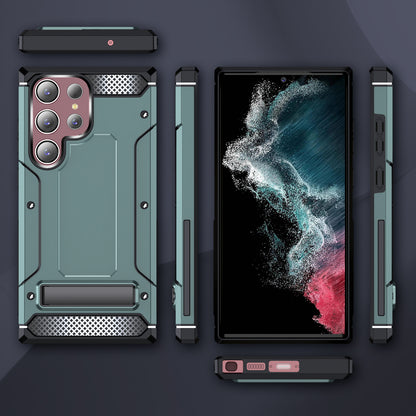 For Samsung Galaxy S23 Ultra Metal Kickstand Phone Case TPU + PC Drop-proof Cover