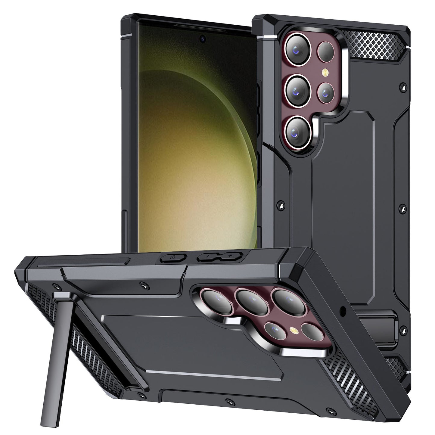 For Samsung Galaxy S23 Ultra Metal Kickstand Phone Case TPU + PC Drop-proof Cover