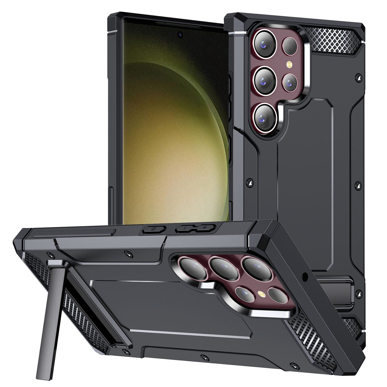 For Samsung Galaxy S23 Ultra Metal Kickstand Phone Case TPU + PC Drop-proof Cover