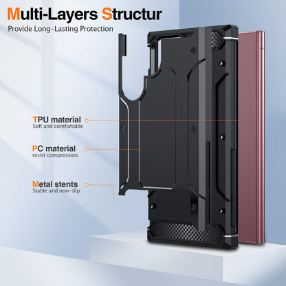 For Samsung Galaxy S23 Ultra Metal Kickstand Phone Case TPU + PC Drop-proof Cover