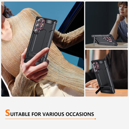 For Samsung Galaxy S23 Ultra Metal Kickstand Phone Case TPU + PC Drop-proof Cover