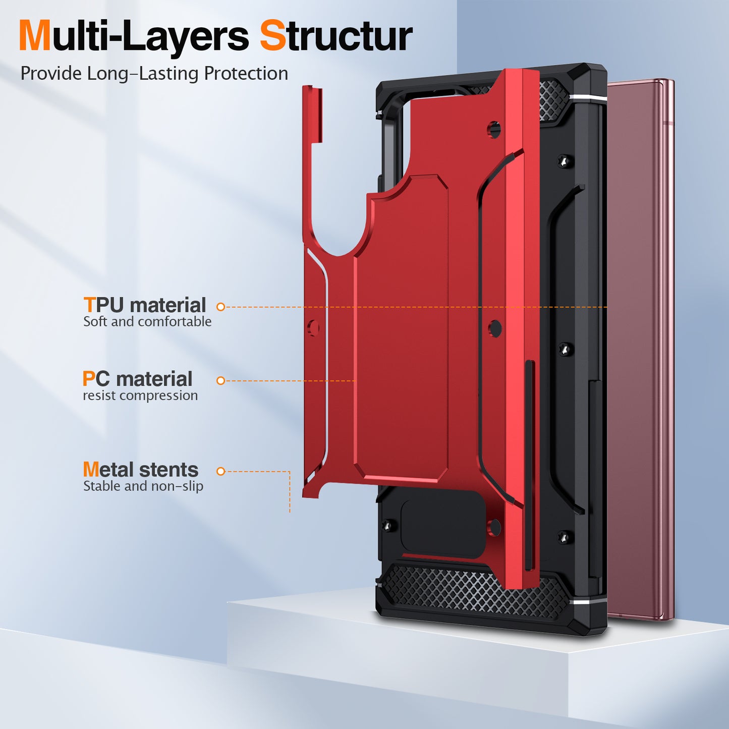 For Samsung Galaxy S23 Ultra Metal Kickstand Phone Case TPU + PC Drop-proof Cover