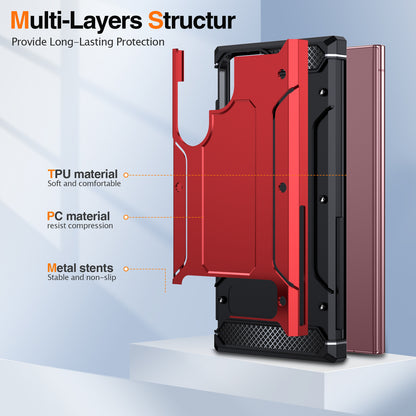 For Samsung Galaxy S23 Ultra Metal Kickstand Phone Case TPU + PC Drop-proof Cover