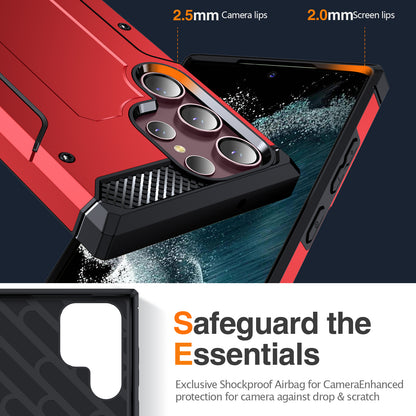 For Samsung Galaxy S23 Ultra Metal Kickstand Phone Case TPU + PC Drop-proof Cover