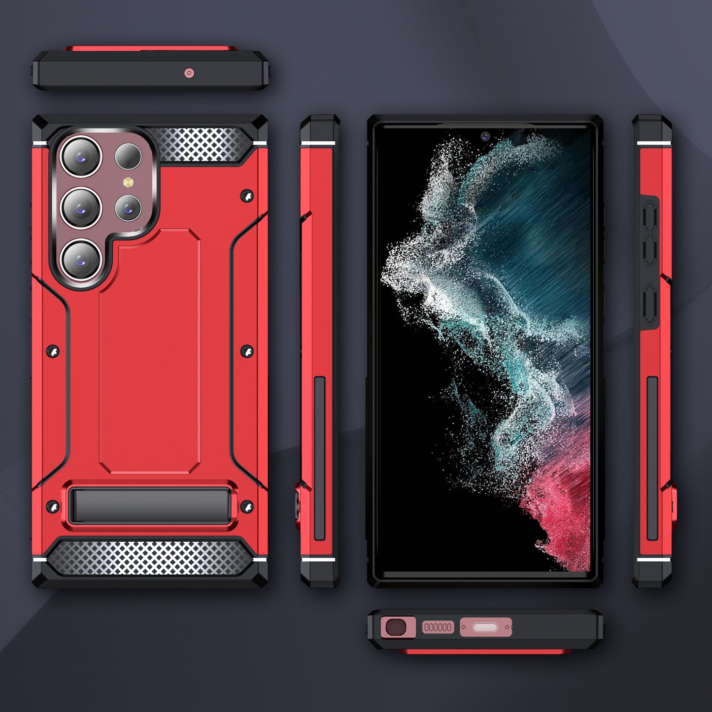 For Samsung Galaxy S23 Ultra Metal Kickstand Phone Case TPU + PC Drop-proof Cover