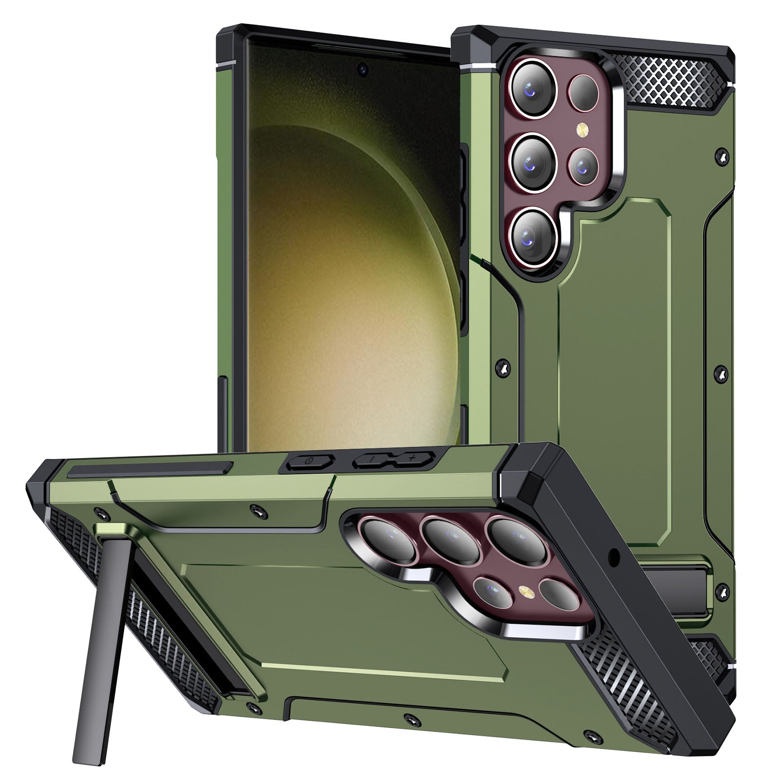 For Samsung Galaxy S23 Ultra Metal Kickstand Phone Case TPU + PC Drop-proof Cover