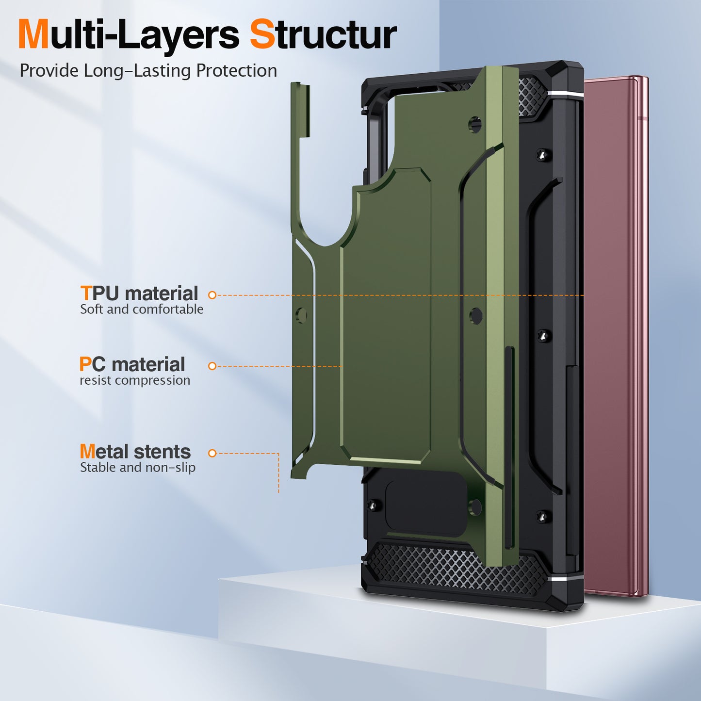 For Samsung Galaxy S23 Ultra Metal Kickstand Phone Case TPU + PC Drop-proof Cover