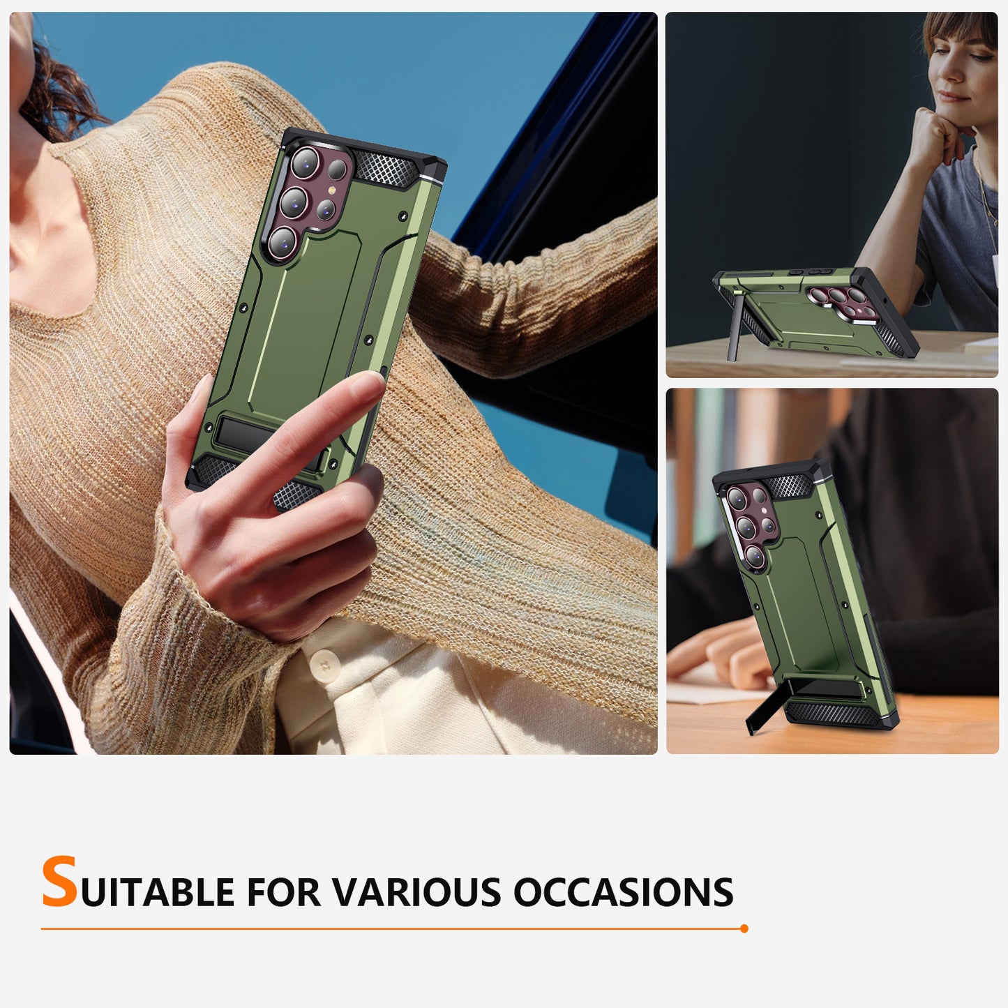 For Samsung Galaxy S23 Ultra Metal Kickstand Phone Case TPU + PC Drop-proof Cover