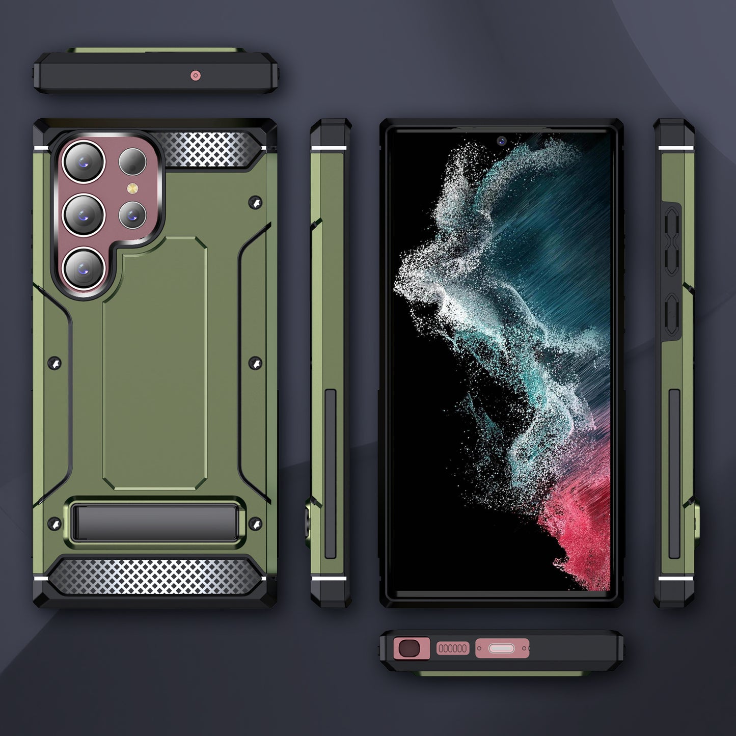 For Samsung Galaxy S23 Ultra Metal Kickstand Phone Case TPU + PC Drop-proof Cover