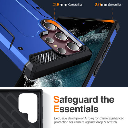 For Samsung Galaxy S23 Ultra Metal Kickstand Phone Case TPU + PC Drop-proof Cover