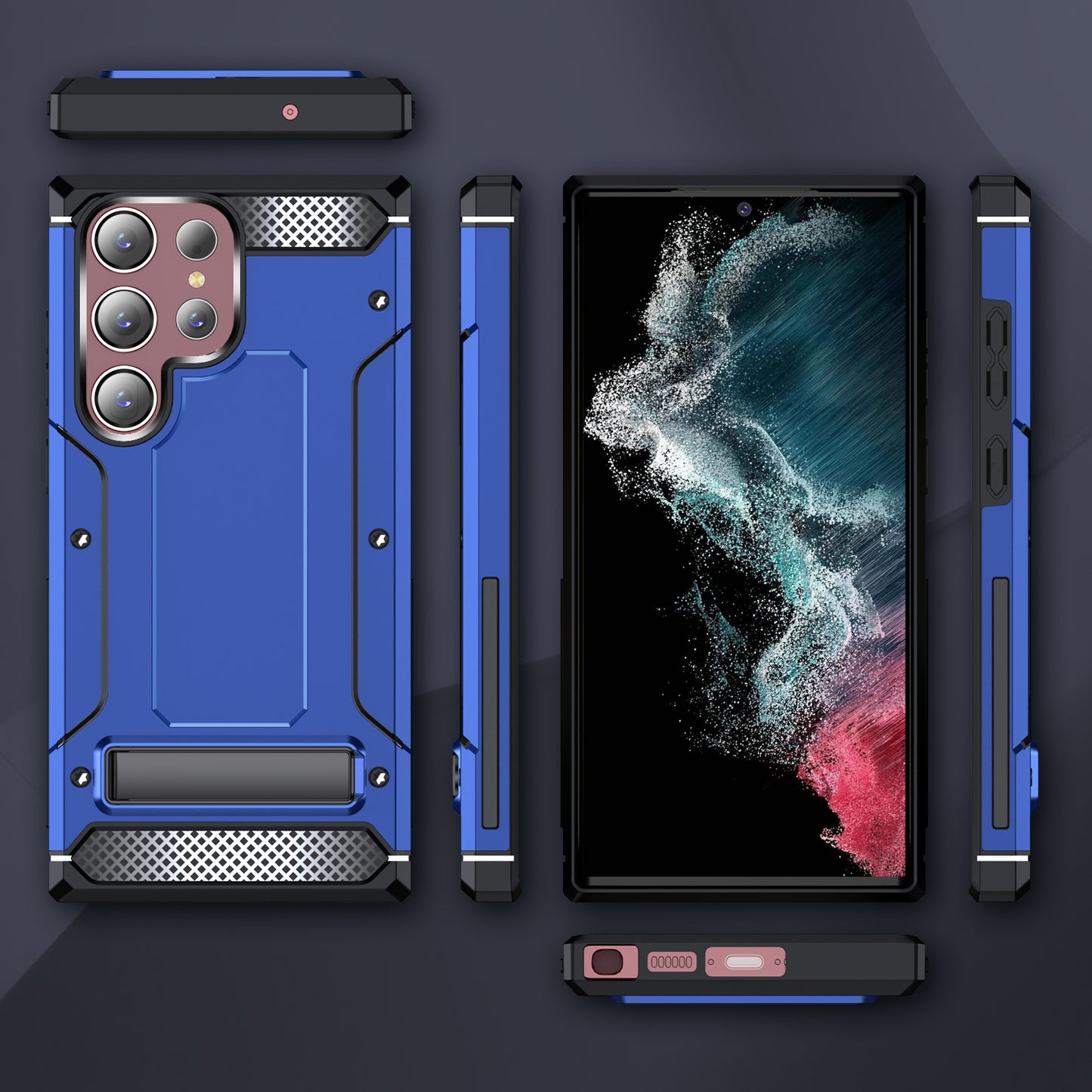 For Samsung Galaxy S23 Ultra Metal Kickstand Phone Case TPU + PC Drop-proof Cover