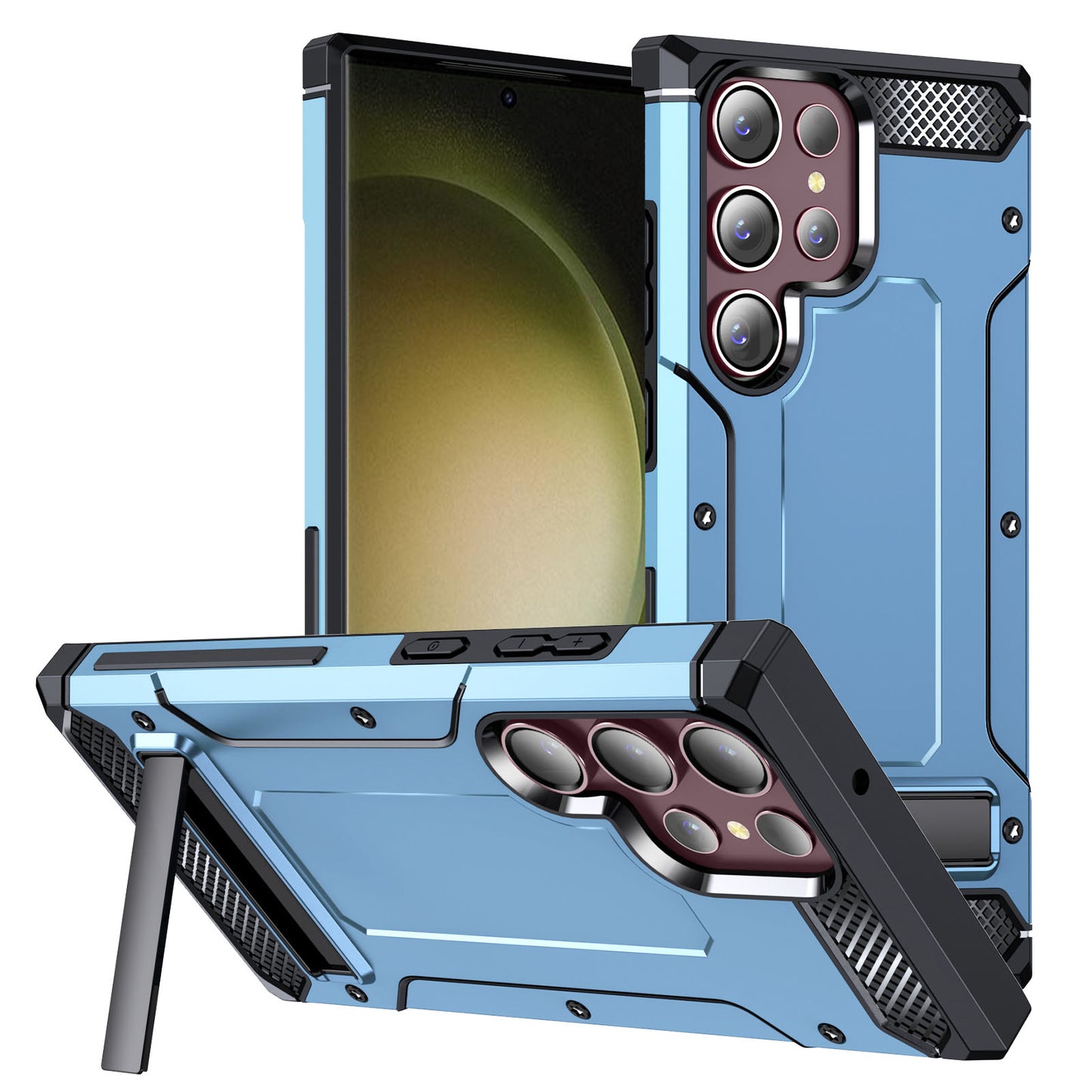 For Samsung Galaxy S23 Ultra Metal Kickstand Phone Case TPU + PC Drop-proof Cover