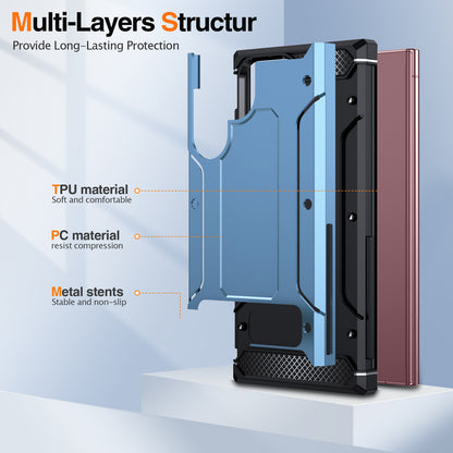 For Samsung Galaxy S23 Ultra Metal Kickstand Phone Case TPU + PC Drop-proof Cover