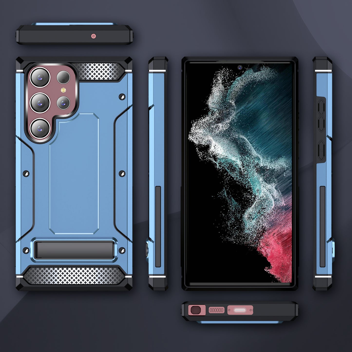 For Samsung Galaxy S23 Ultra Metal Kickstand Phone Case TPU + PC Drop-proof Cover