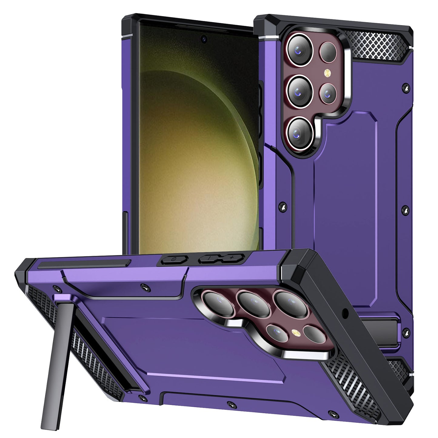 For Samsung Galaxy S23 Ultra Metal Kickstand Phone Case TPU + PC Drop-proof Cover