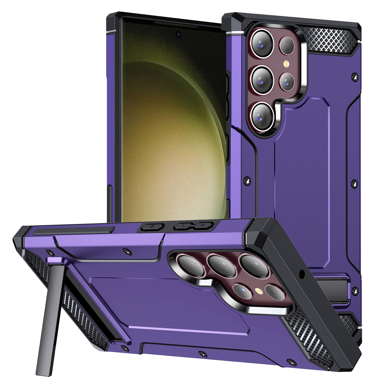 For Samsung Galaxy S23 Ultra Metal Kickstand Phone Case TPU + PC Drop-proof Cover