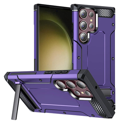 For Samsung Galaxy S23 Ultra Metal Kickstand Phone Case TPU + PC Drop-proof Cover
