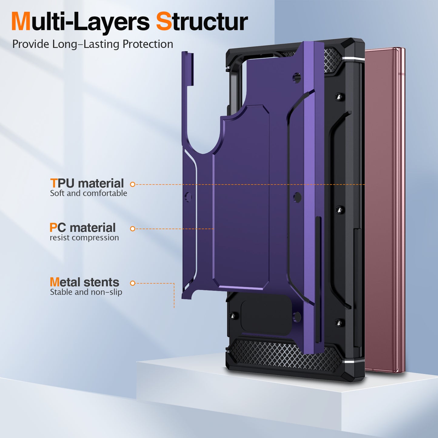 For Samsung Galaxy S23 Ultra Metal Kickstand Phone Case TPU + PC Drop-proof Cover