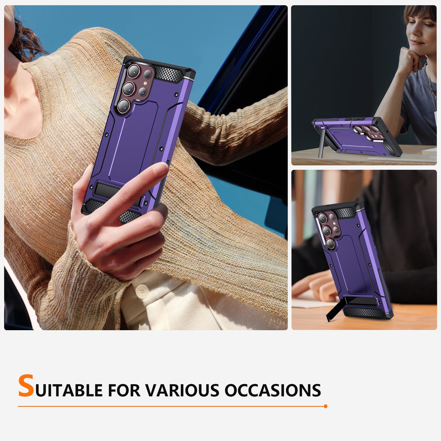 For Samsung Galaxy S23 Ultra Metal Kickstand Phone Case TPU + PC Drop-proof Cover