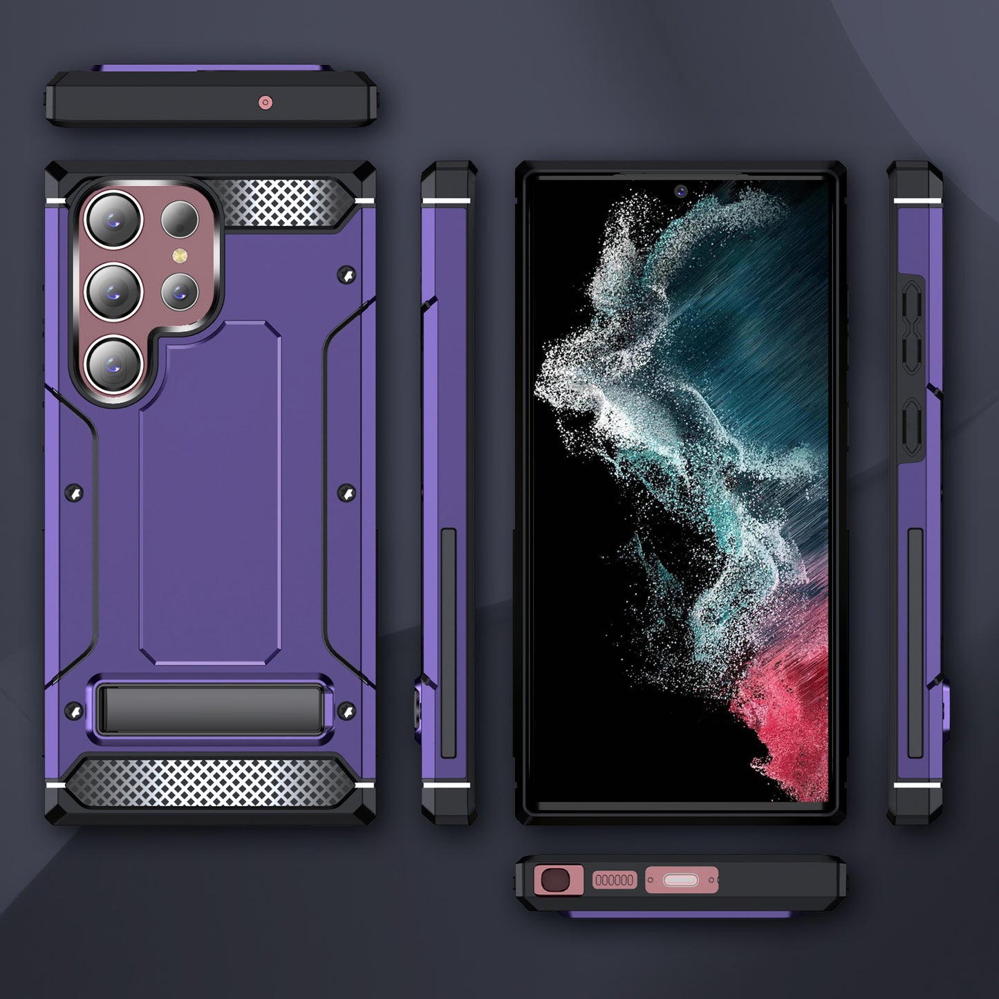 For Samsung Galaxy S23 Ultra Metal Kickstand Phone Case TPU + PC Drop-proof Cover