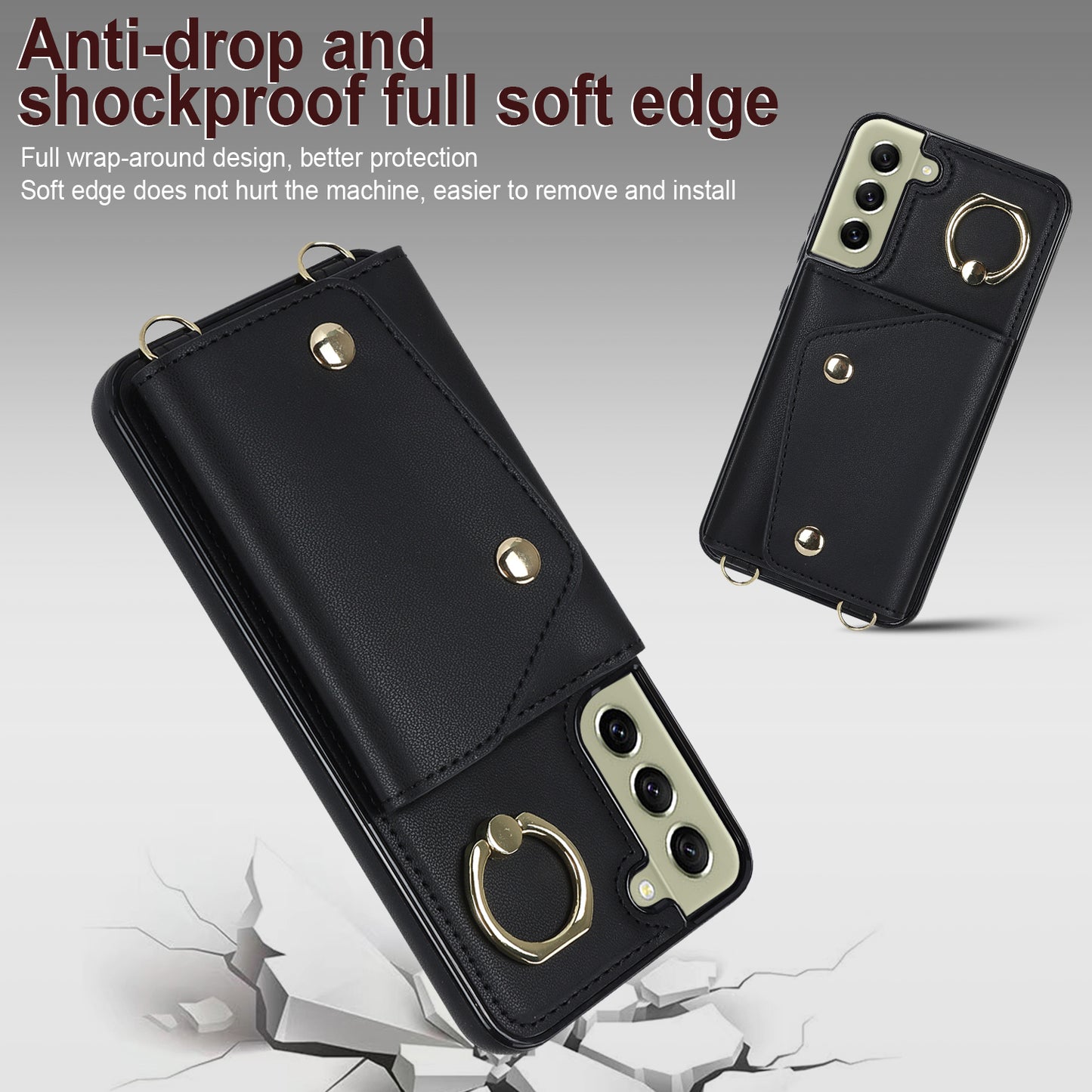 For Samsung Galaxy S21 FE 5G Zipper Wallet Crossbody Phone Case PU Leather Coated TPU Kickstand Cover