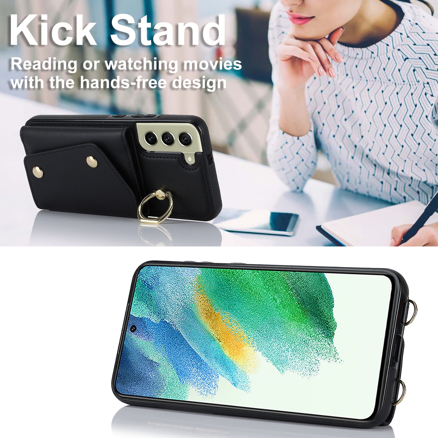 For Samsung Galaxy S21 FE 5G Zipper Wallet Crossbody Phone Case PU Leather Coated TPU Kickstand Cover