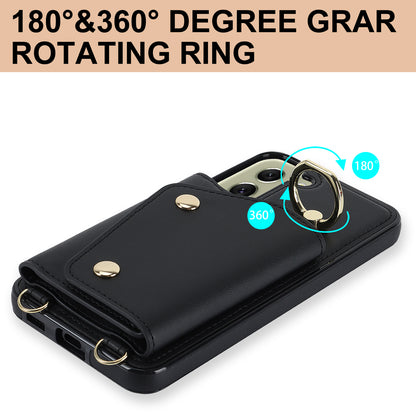 For Samsung Galaxy S21 FE 5G Zipper Wallet Crossbody Phone Case PU Leather Coated TPU Kickstand Cover