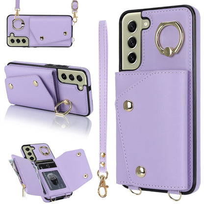 For Samsung Galaxy S21 FE 5G Zipper Wallet Crossbody Phone Case PU Leather Coated TPU Kickstand Cover