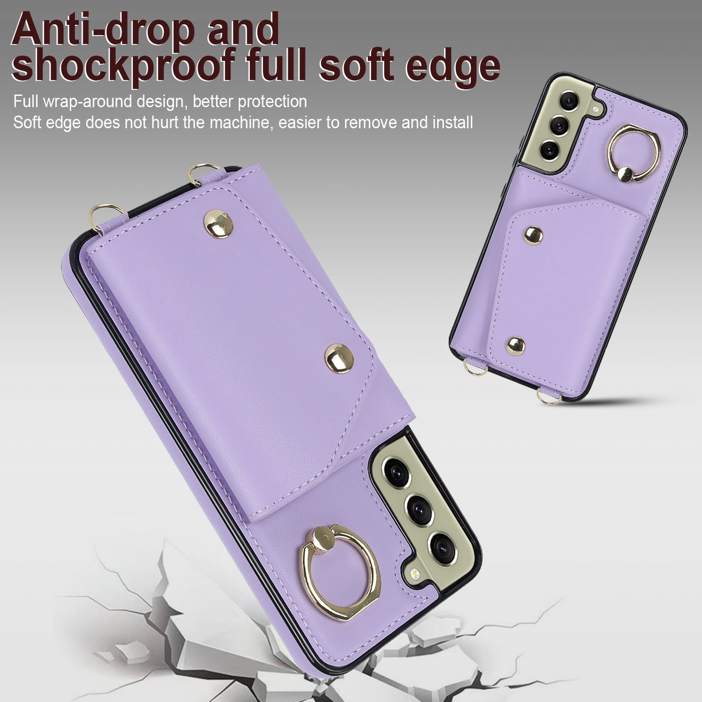 For Samsung Galaxy S21 FE 5G Zipper Wallet Crossbody Phone Case PU Leather Coated TPU Kickstand Cover